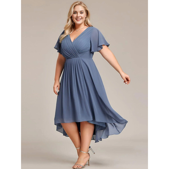 Ever Pretty Faye Chiffon Midi Dress Size 26/5X Dusty Blue Bridesmaid Wedding - Picture 1 of 10